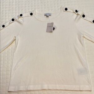 Carmen Marc Valvo Ivory Sweater with Black Button Detail – Size S/P